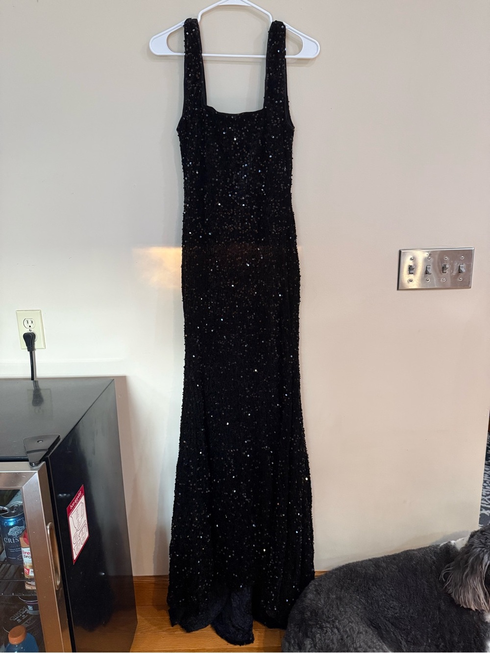 Black Sequin Maxi Dress with Square Neckline